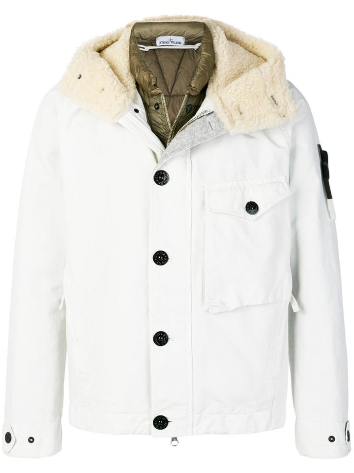 Stone Island Shearling Collar Jacket - White