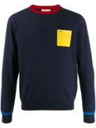 Sun 68 Contrast Embroidered Logo Jumper - Blue