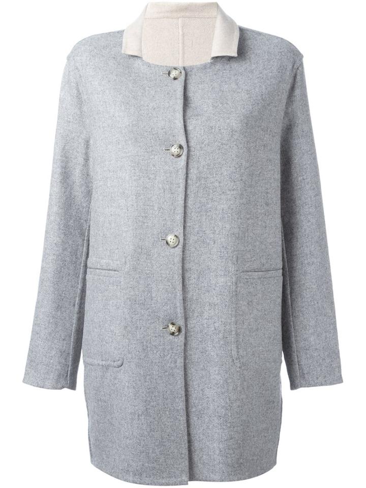Closed Contrast Collar Short Coat, Women's, Size: Large, Grey, Polyester/viscose/wool/nylon