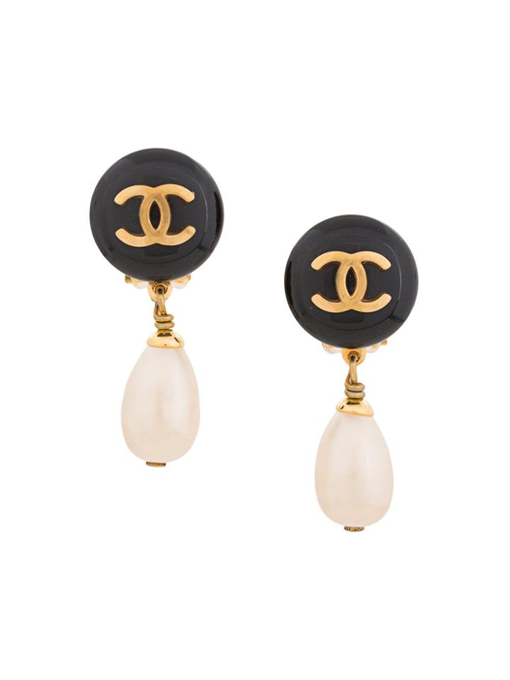 Chanel Vintage Drop Pearl Swing Earrings - Black
