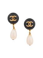 Chanel Vintage Drop Pearl Swing Earrings - Black