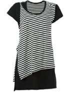 Y S Striped Asymmetric T-shirt, Women's, Size: 2, Black, Cotton/linen/flax