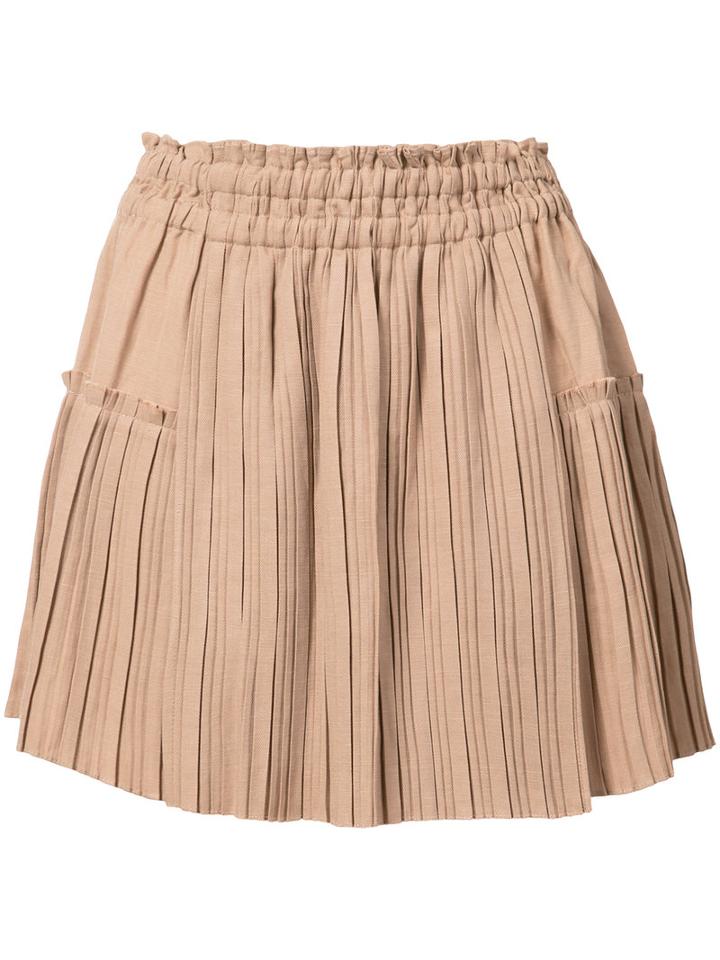 Apiece Apart - Pleated Mini Skirt - Women - Linen/flax/lyocell - 6, Nude/neutrals, Linen/flax/lyocell