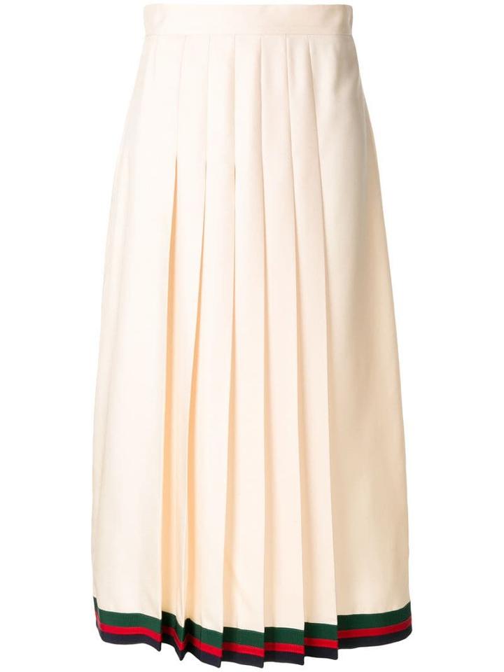 Gucci Pleated Midi Skirt With Web Trim - Neutrals