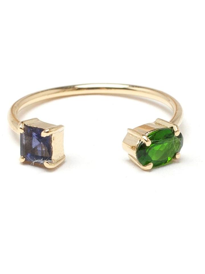 Ileana Makri 18k Yellow Gold, Chrome Diopside And Iolite Ring - Blue