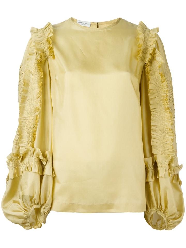 Dries Van Noten Ruffle Trim Blouse, Women's, Size: 36, Yellow/orange, Silk