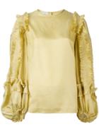 Dries Van Noten Ruffle Trim Blouse, Women's, Size: 36, Yellow/orange, Silk