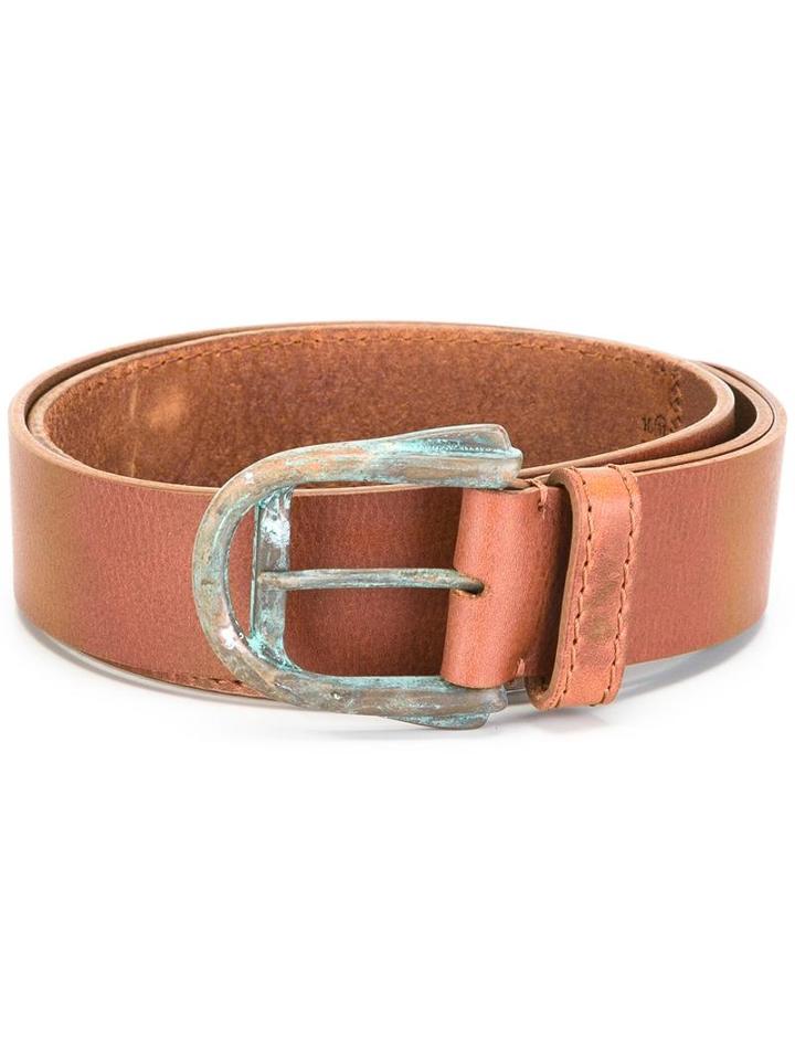 Maison Margiela Distressed Effect Belt, Men's, Size: 95, Brown, Calf Leather/zinc/aluminium/magnesium
