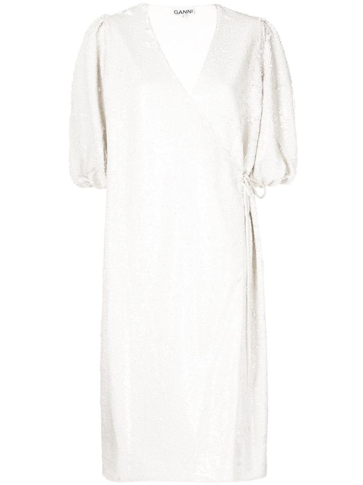 Ganni Sequin Wrap Midi Dress - White