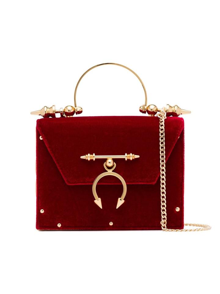 Okhtein Velvet Crossbody Bag - Red