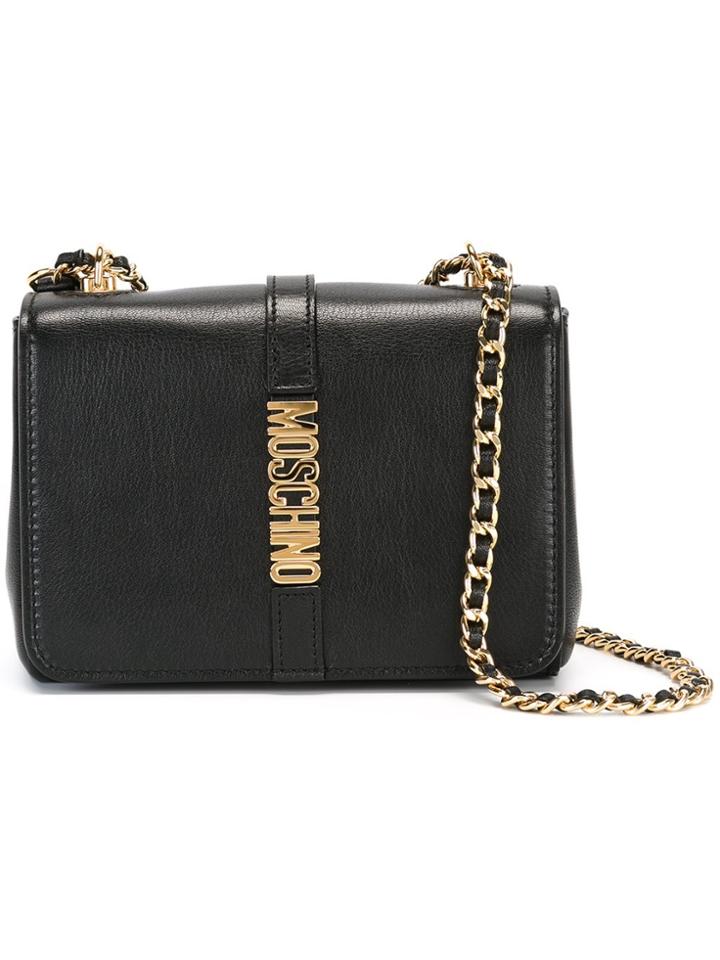 Moschino Logo Plaque Shoulder Bag - Black