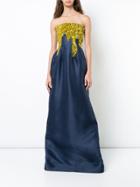 Oscar De La Renta Sequin Embroidered Strapless Gown - Blue
