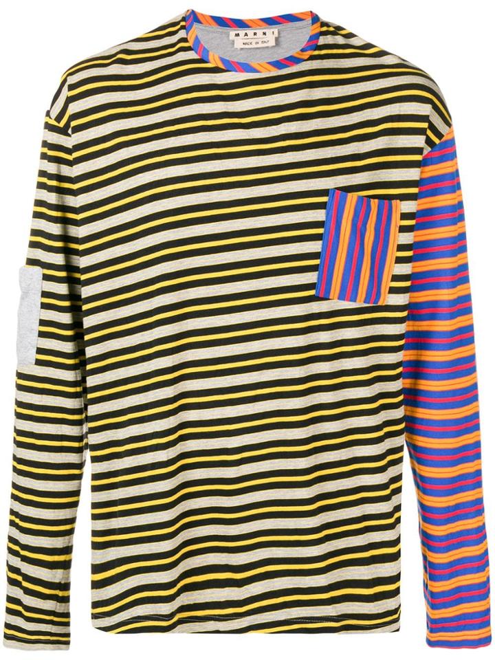 Marni Colourblock Stripe Pocket Tee - Grey