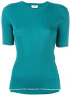 Fendi Ribbed T-shirt, Women's, Size: 42, Blue, Silk
