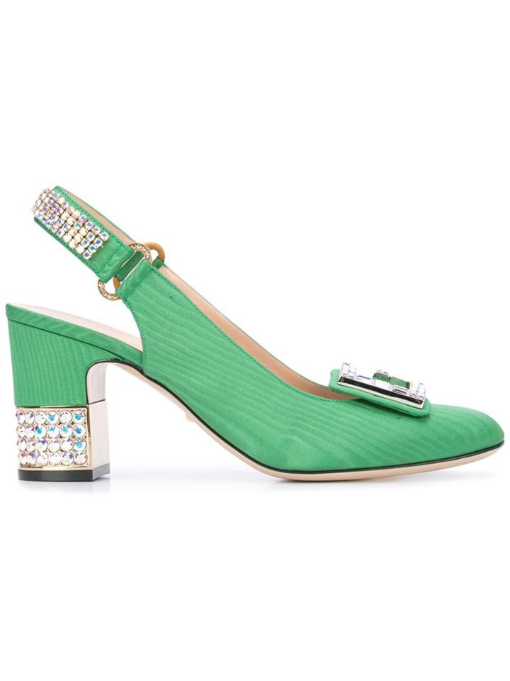 Gucci Crystal Embellished Pumps - Green