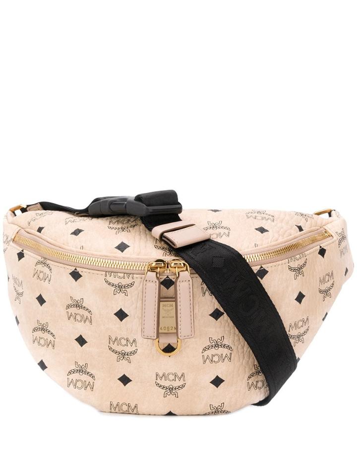 Mcm Logo Print Bum Bag - Neutrals