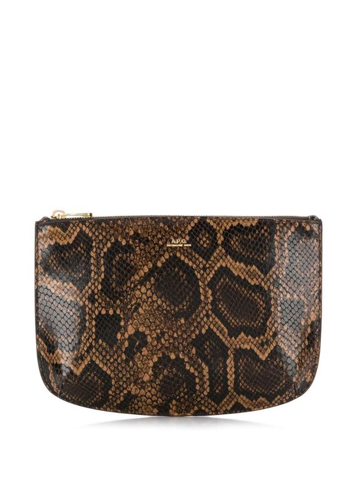 A.p.c. Snakeskin Effect Clutch Bag - Brown