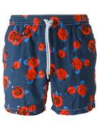 Capricode Rose Print Swim Shorts, Men's, Size: M, Blue, Polyamide