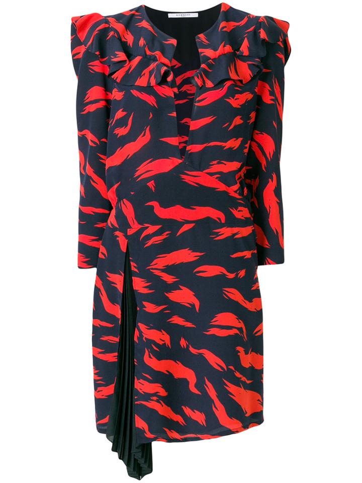 Givenchy Printed Ruffle Trim Dress - Blue
