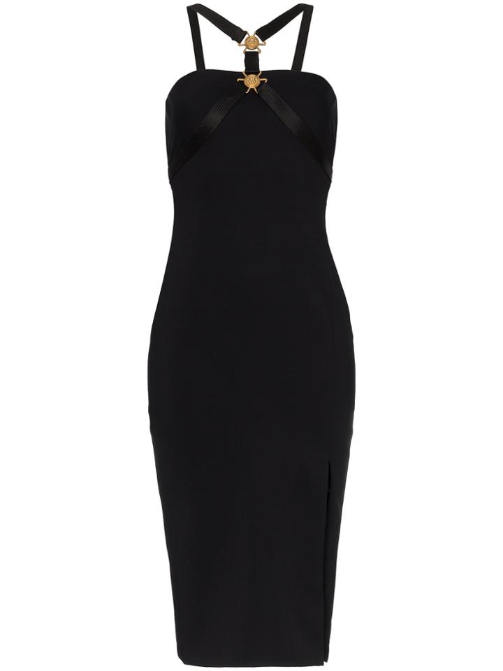 Versace Medusa Medallion Ribbon Silk Dress - Black