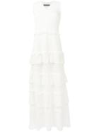 Alberta Ferretti Long Ruffle Trim Dress, Women's, Size: 40, White, Cotton/polyamide/other Fibers/polyester