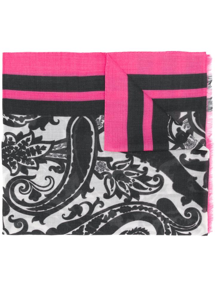Etro Paisley Stripe Print Scarf - Black