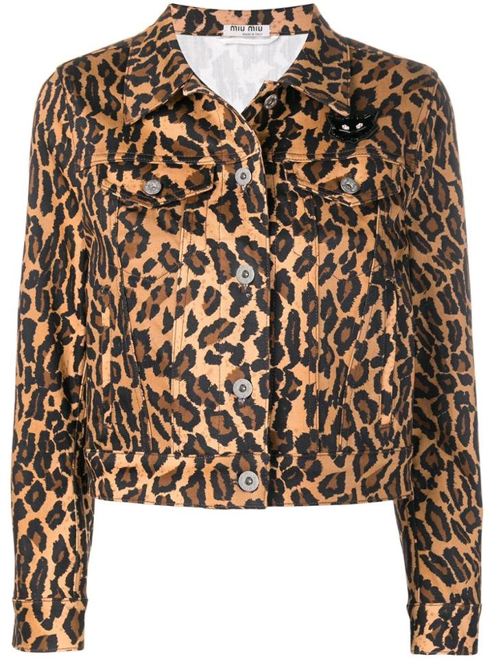Miu Miu Leopard Denim Jacket - Brown