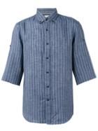 Brunello Cucinelli Striped Shirt, Men's, Size: Small, Blue, Cotton/linen/flax