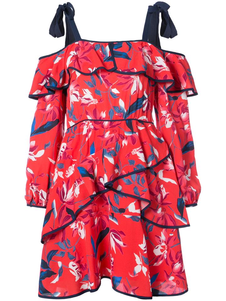 Tanya Taylor Ruffled Off Shoulder Dress - Red