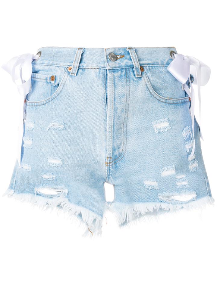Forte Dei Marmi Couture Distressed Denim Short Shorts - Blue