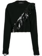 Filles A Papa Cropped Jumper With Sequinned Frill - Black