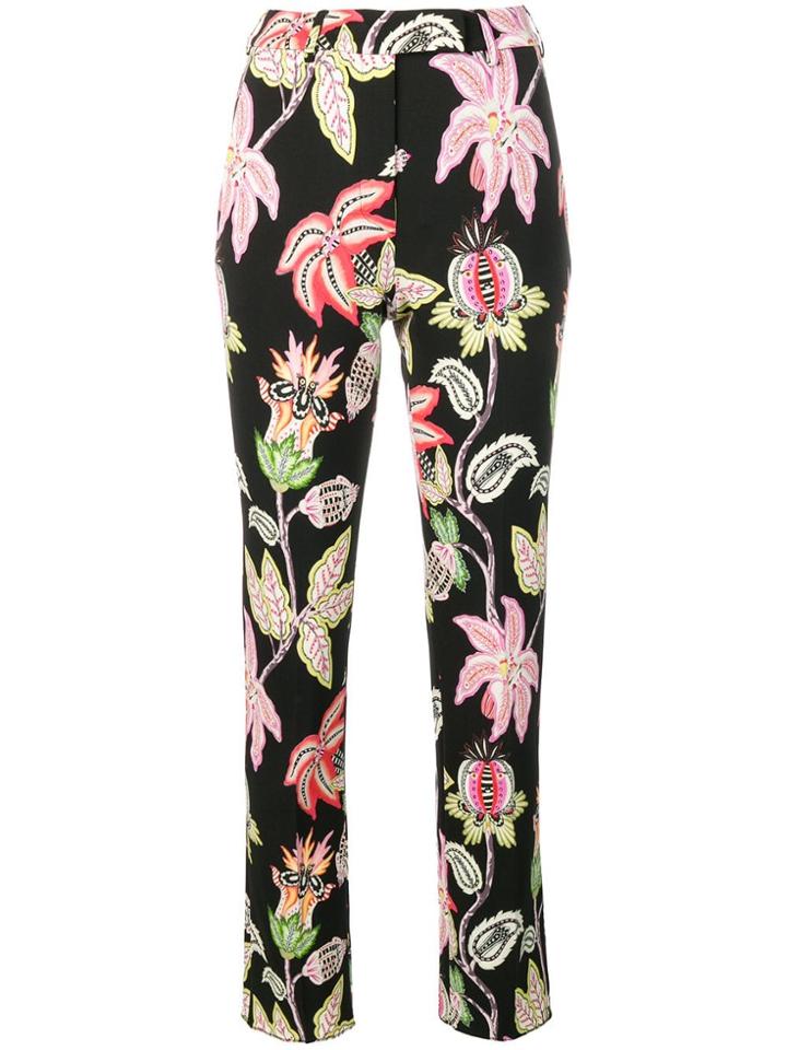 Etro Floral Print Slim-fit Trousers - Black