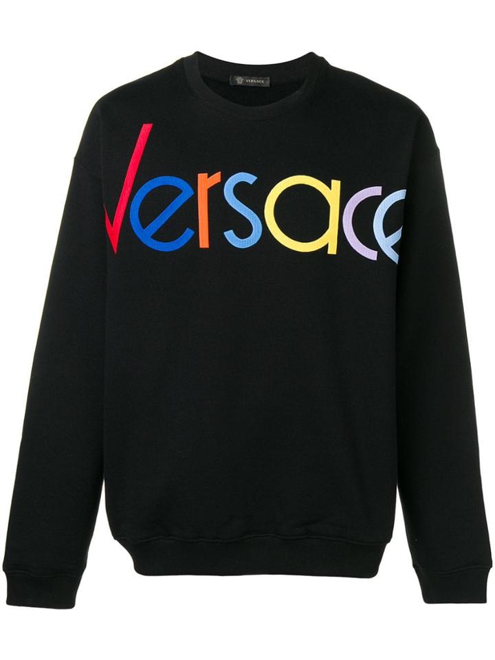 Versace Logo Embroidered Sweatshirt - Black