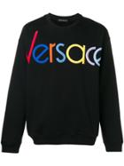 Versace Logo Embroidered Sweatshirt - Black