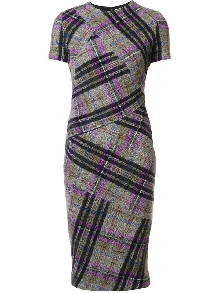 Victoria Beckham Checked Fitted Dress, Women's, Size: 8, Grey, Cotton/polyamide/wool