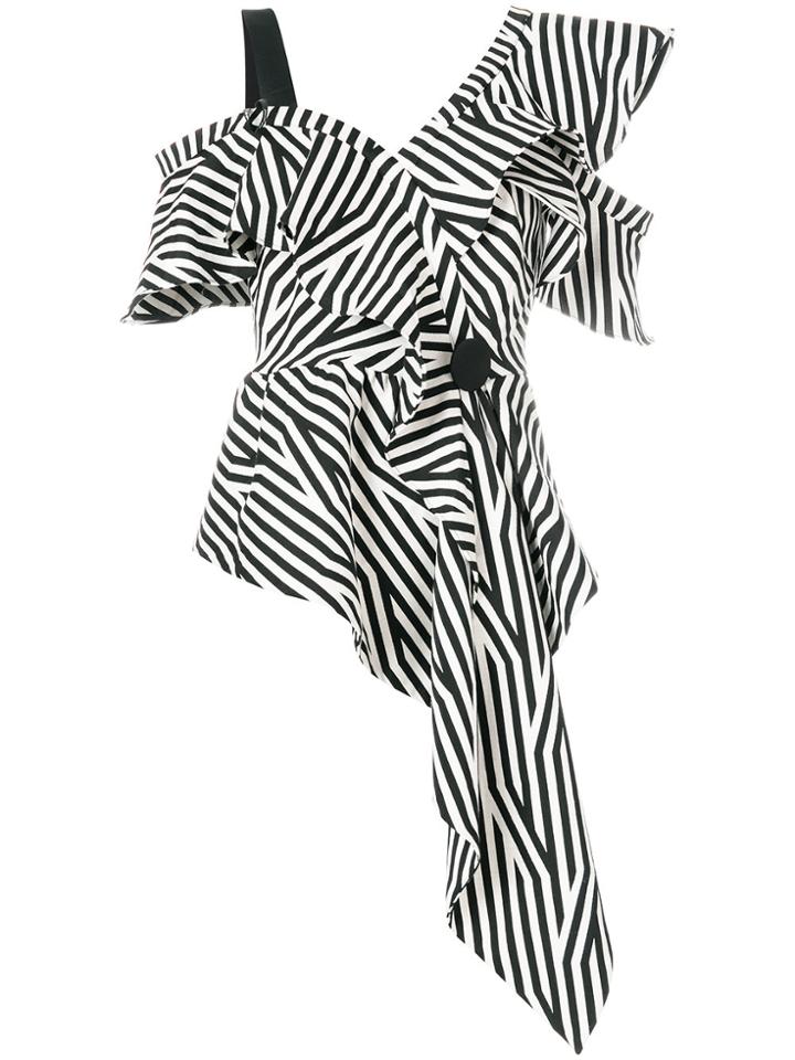 Self-portrait Striped Asymmetric Top - Black