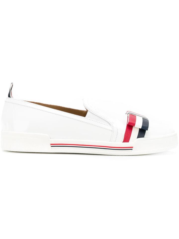 Thom Browne Striped Bow Slip-on Sneakers - White