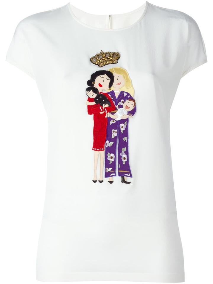 Dolce & Gabbana 'family Patch' T-shirt, Women's, Size: 42, White, Silk/spandex/elastane/cotton/glass