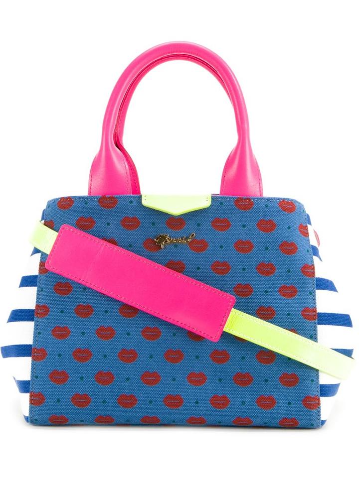 Muveil - Lip Print Tote - Women - Cotton - One Size, Blue, Cotton