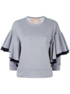 No21 Ruffled Sleeves Sweatshirt, Women's, Size: 36, Grey, Cotton/acetate/silk