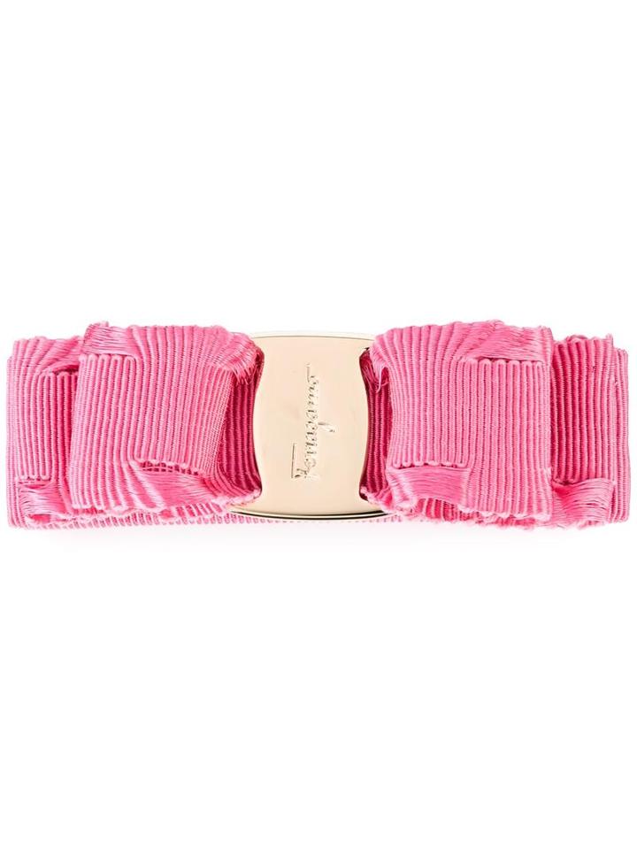Salvatore Ferragamo Logo Embossed Hair Clip, Women's, Pink/purple, Cotton/rayon/plastic/brass