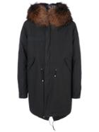Mr & Mrs Italy - Fur Hooded Printed Parka - Men - Cotton/fox Fur/polyester/viscose - L, Black, Cotton/fox Fur/polyester/viscose