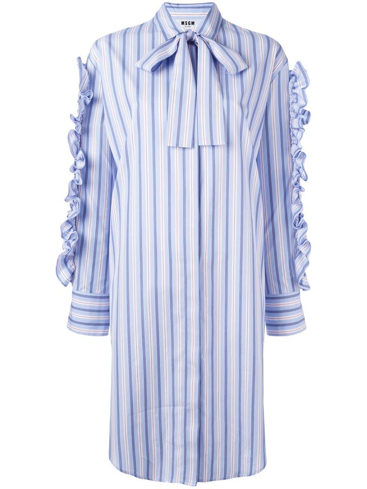 Msgm Ruffle Shirt Dress, Women's, Size: 42, Blue, Cotton