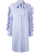 Msgm Ruffle Shirt Dress, Women's, Size: 42, Blue, Cotton