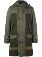 Cy Choi Hooded Panelled Coat, Men's, Size: 46, Green, Cotton/acrylic/nylon/wool
