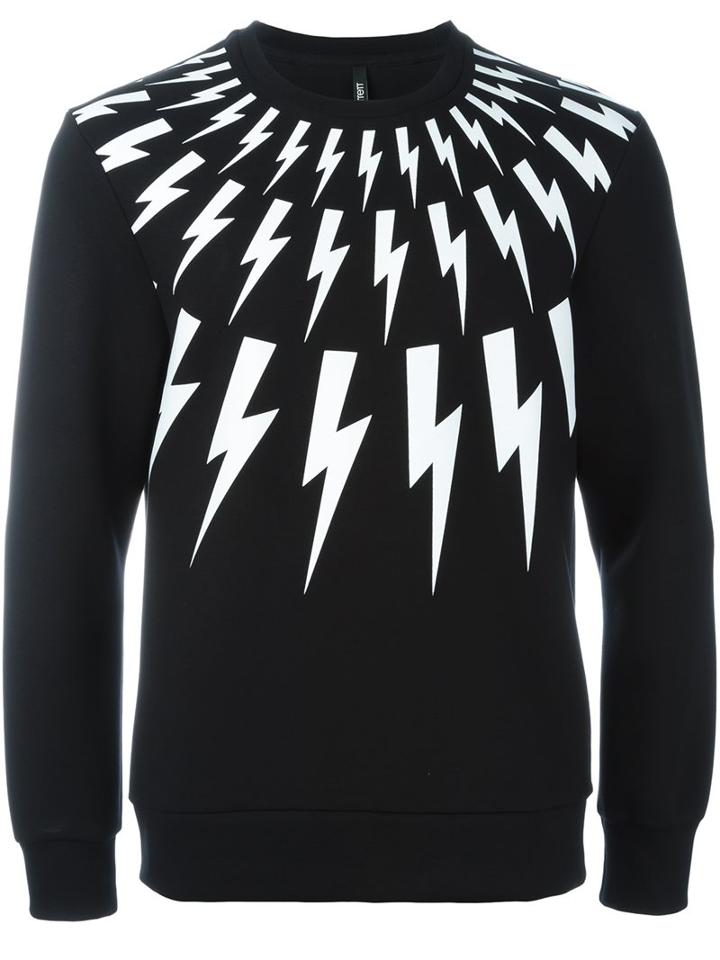 Neil Barrett Lightning Bolt Print Sweatshirt, Men's, Size: Small, Black, Viscose/spandex/elastane/lyocell/cotton