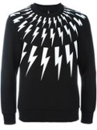 Neil Barrett Lightning Bolt Print Sweatshirt, Men's, Size: Small, Black, Viscose/spandex/elastane/lyocell/cotton