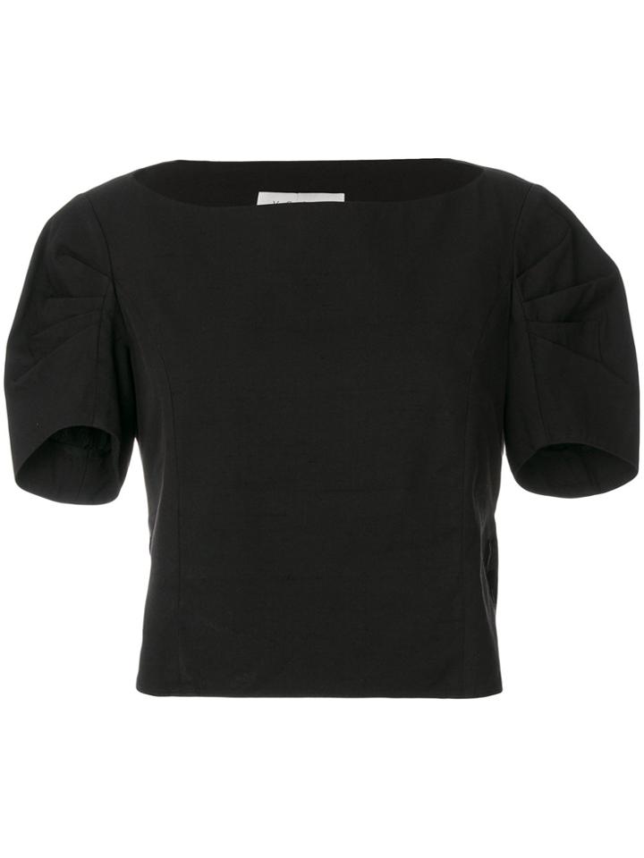 Yves Saint Laurent Vintage Pleated Shortsleeves Cropped Blouse - Black
