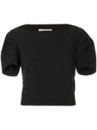 Yves Saint Laurent Vintage Pleated Shortsleeves Cropped Blouse - Black