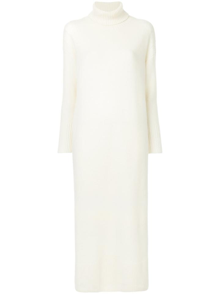 Estnation Roll Neck Long Sweater Dress - White
